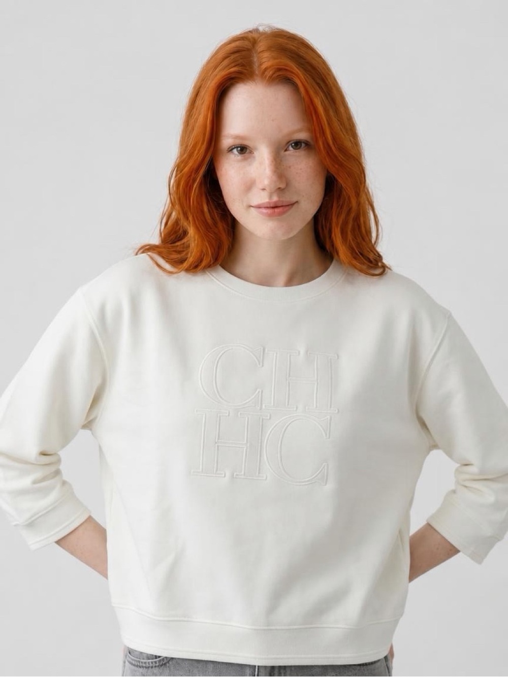 Carolina Herrera Cream Embroidered CHHC Crewneck Sweater